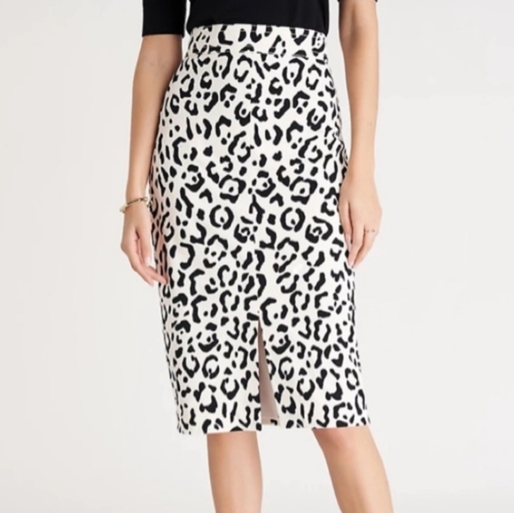 Ann Taylor Cotton Stretch Black & Cream Animal Print High Waist Pencil Skirt - Picture 1 of 15
